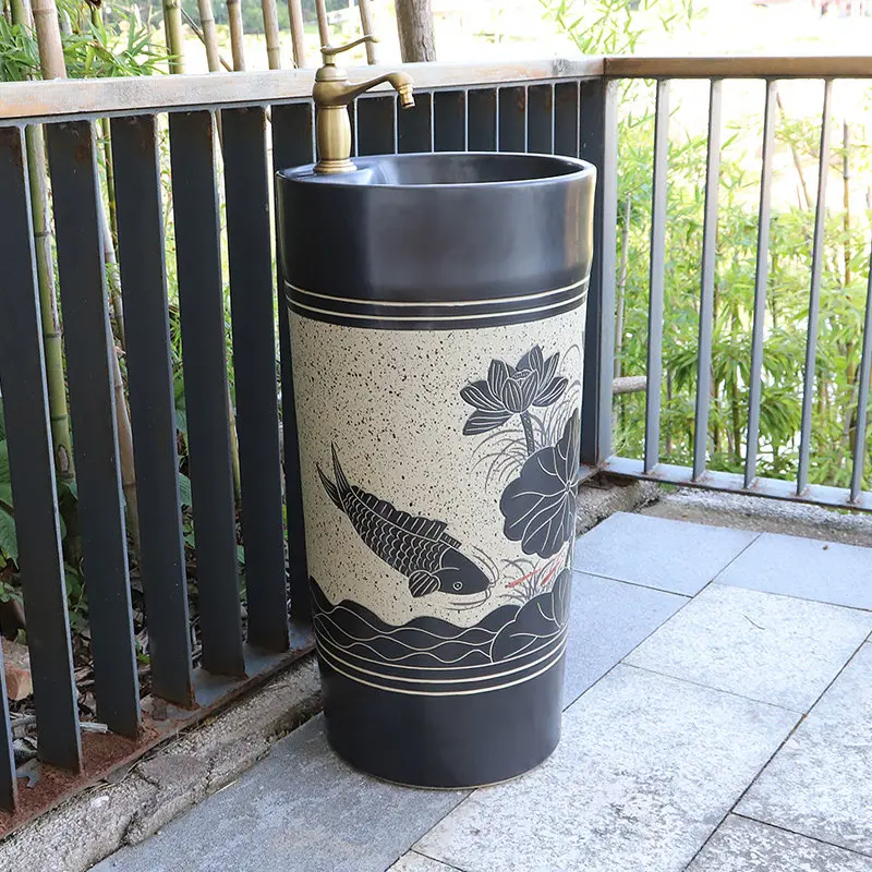 Cylinder Wash Basin Single Column Commercial Column Washbasin Small Apartment Outside The Courtyard Creative Washbasin