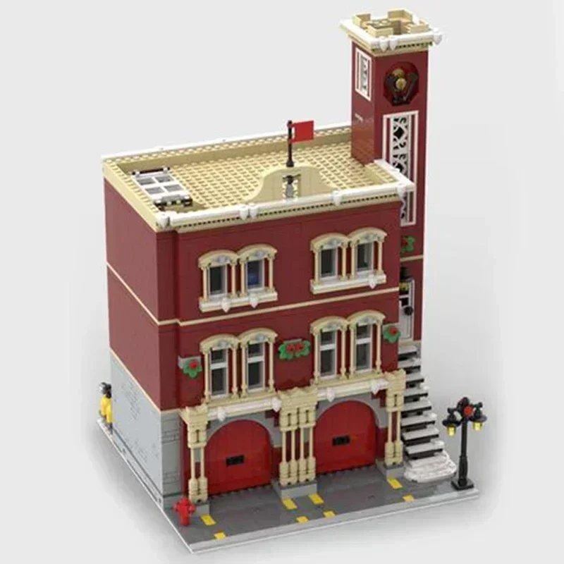 Urban Street View Modello Moc Mattoni da costruzione Tecnologia della stazione antincendio invernale Blocchi modulari Regali Giocattoli di Natale Set fai da te Assemblaggio