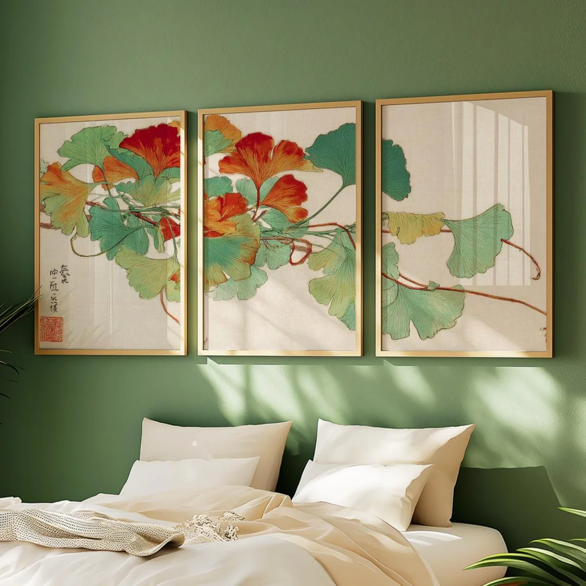 3pcs/set Japanese Ginkgo Abstract Canvas Print Poster Japandi Vintage Botanical Art Print Living Room Wall Art Home Decor Poster