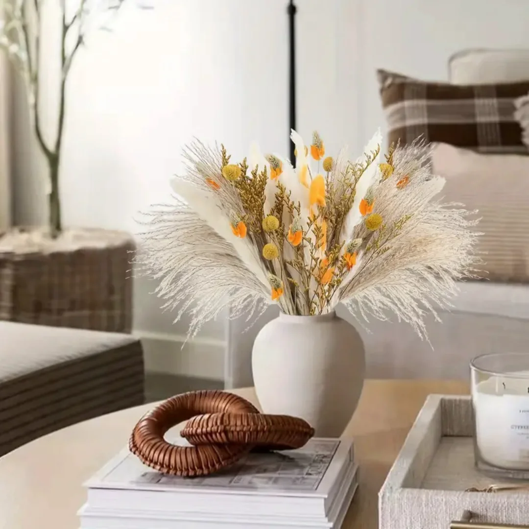 

62 Piece Fluffy Reed Bouquet Boho Style Perfect for Farmhouse Table Party Home Decor Thanksgiving Birthday Wedding Arrangement