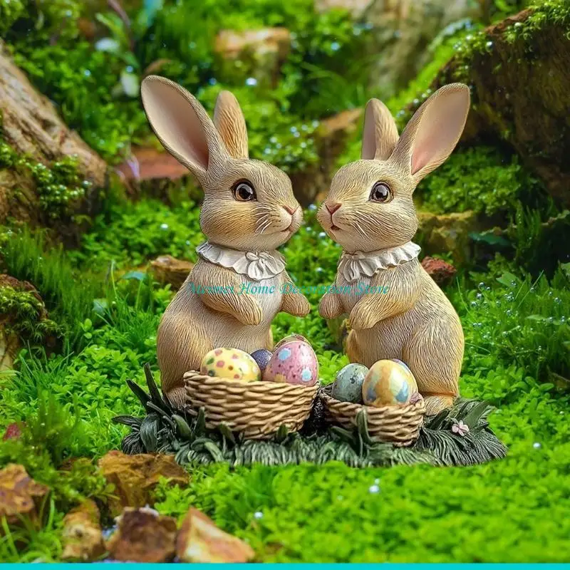 H7BF Easter Themed Rabbit and Eggs Yard Decoration Garden Sign Acrylic Waterproof Animal Stake Lawn Ornament Party Supplies