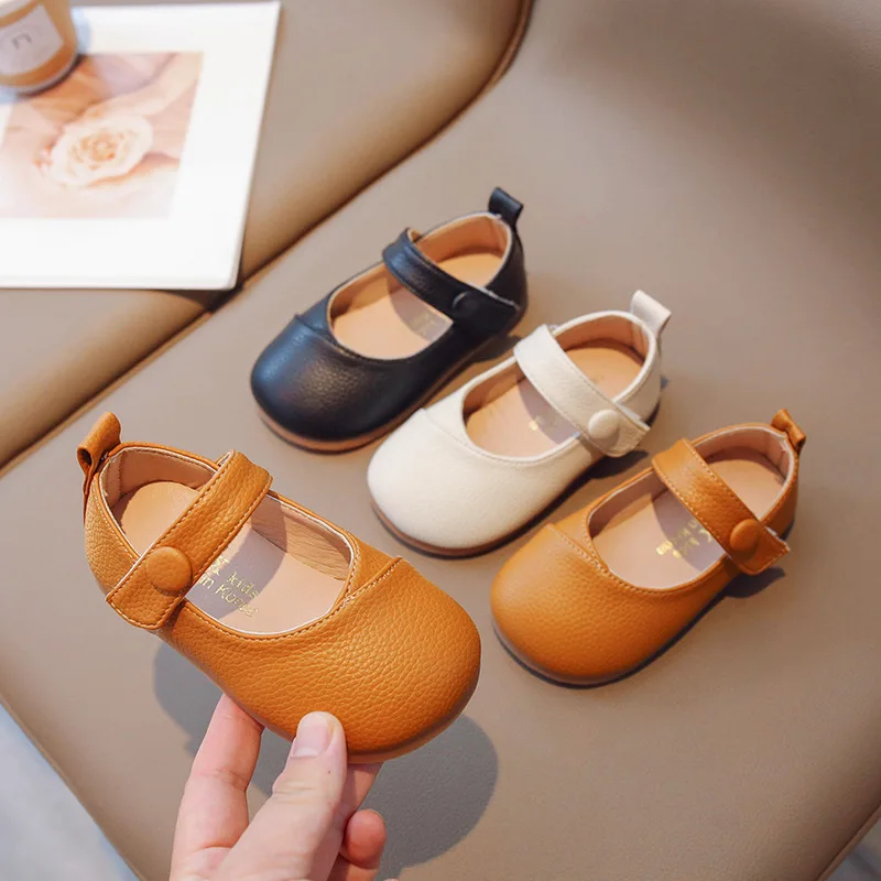 23 Autumn Soft Sole Retro Leather Shoes Baby Girls' Shoes Fashion Shoes for Kids Girls Simple Princess Shoes Anti Slip Kid Shoes