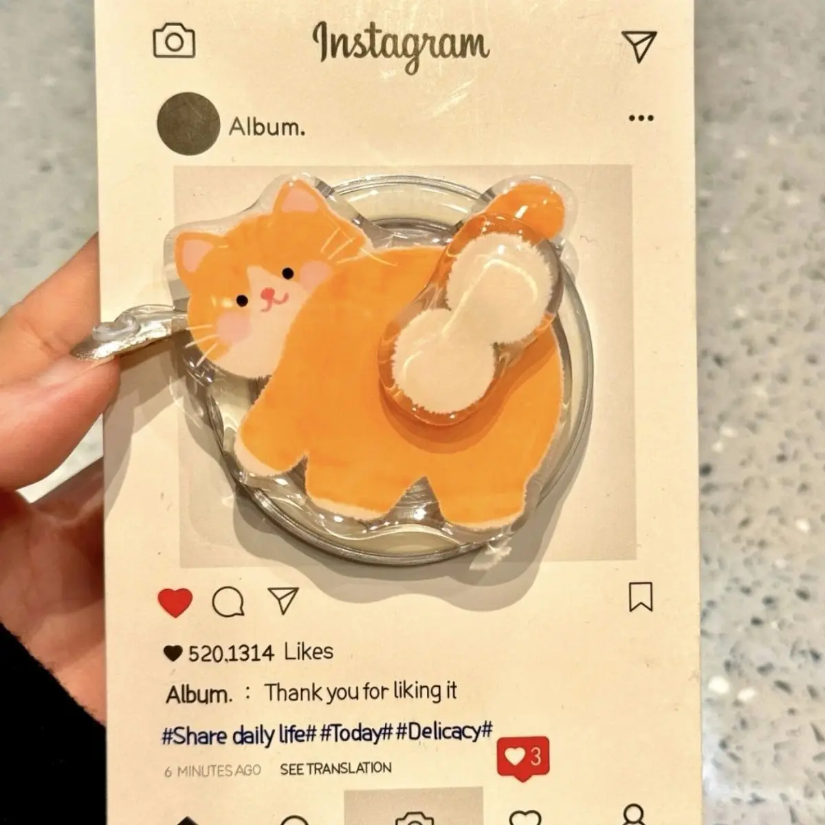 INS風のかわいい漫画風ジンジャーキャットマグネットホルダー グリップトック スマホスタンド iPhone 16 15 14対応 指リングホルダー