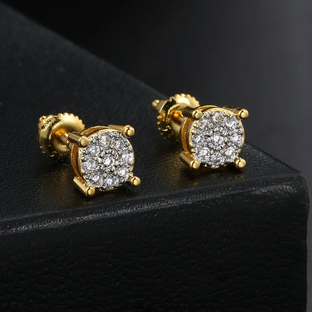 New Round Zircon Earrings For Women Men Gold Color AAA+ Cubic Zirconia Ear Accessory Hip Hop Jewelry Gifts Wholesale OHE173