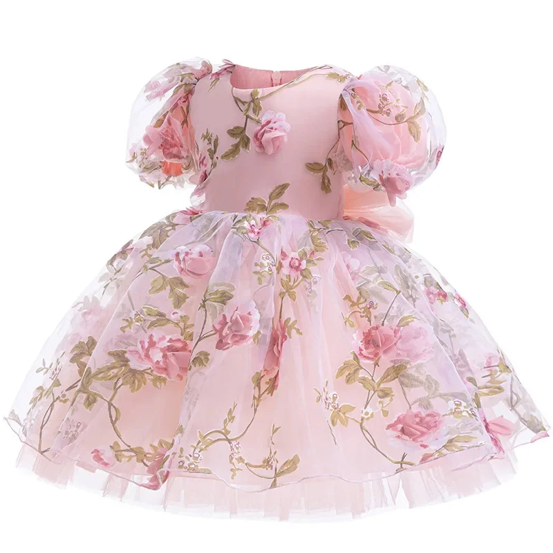 Elegantes Festliches Mädchenkleid Blumenmuster Tüll Prinzessinnenkleid Geburtstagsgeschenk Kinder Sommerkleid Luxuriöses Abendkleid Vestido Ballkleid – Detail 3