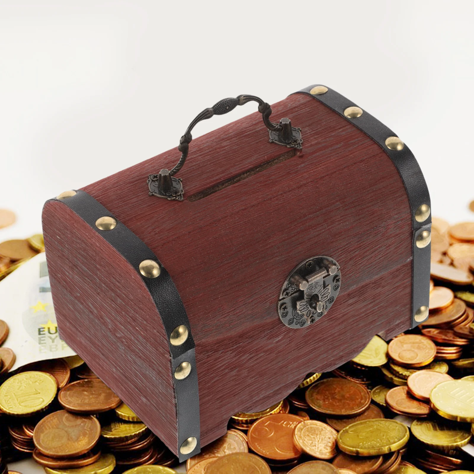 صندوق الكنز الخشبي للأطفال مع قفل صندوق توفير المال الفريد من نوعه للعملات المعدنية والفواتير هدية إبداعية للأطفال #2