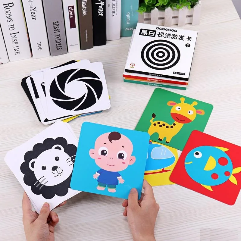 Montessori Baby Visual Stimulation Card Black White High Contrast Flash Cards for Kids Educational Sensory Book Baby Flashcards