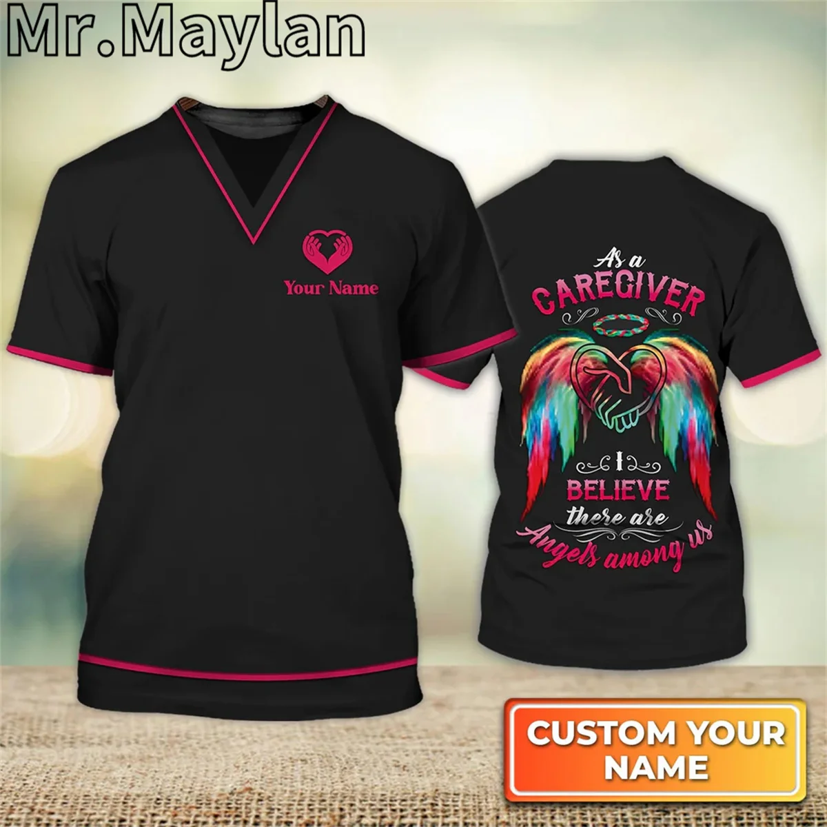 3D Custom Caregiver Nurse Shirts Caregiver Believe There Are Angels Among Us Home Care Caregiver T shirt Men Women Unisex Tee