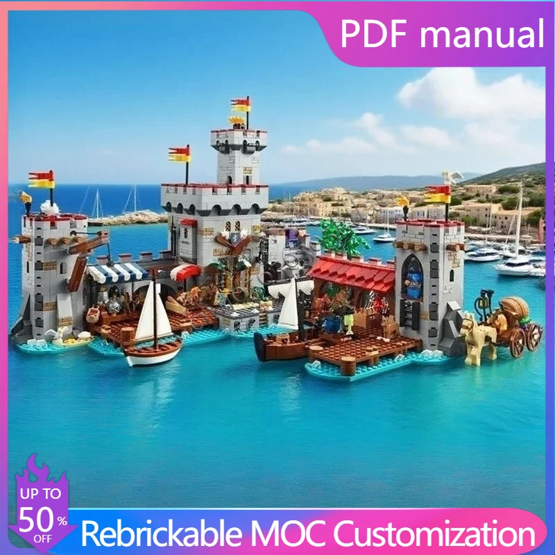 

2560 шт., средневековый морской рынок, горячее город, головоломка MOC, креативная модель StreetView, архитектурная модель, сборка на день рождения, игрушка, Рождественский подарок