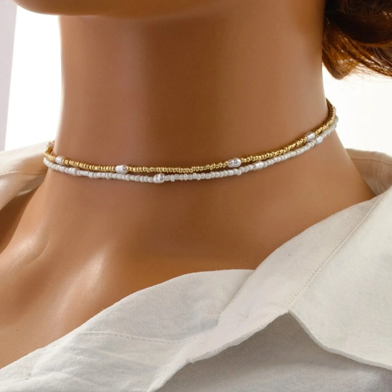 Omega 2 szt. Koraliki Choker naszyjnik wielowarstwowy Mix kolorów naszyjnik z koralików śliczne ręcznie proste letnie wakacje biżuteria dziewczyna