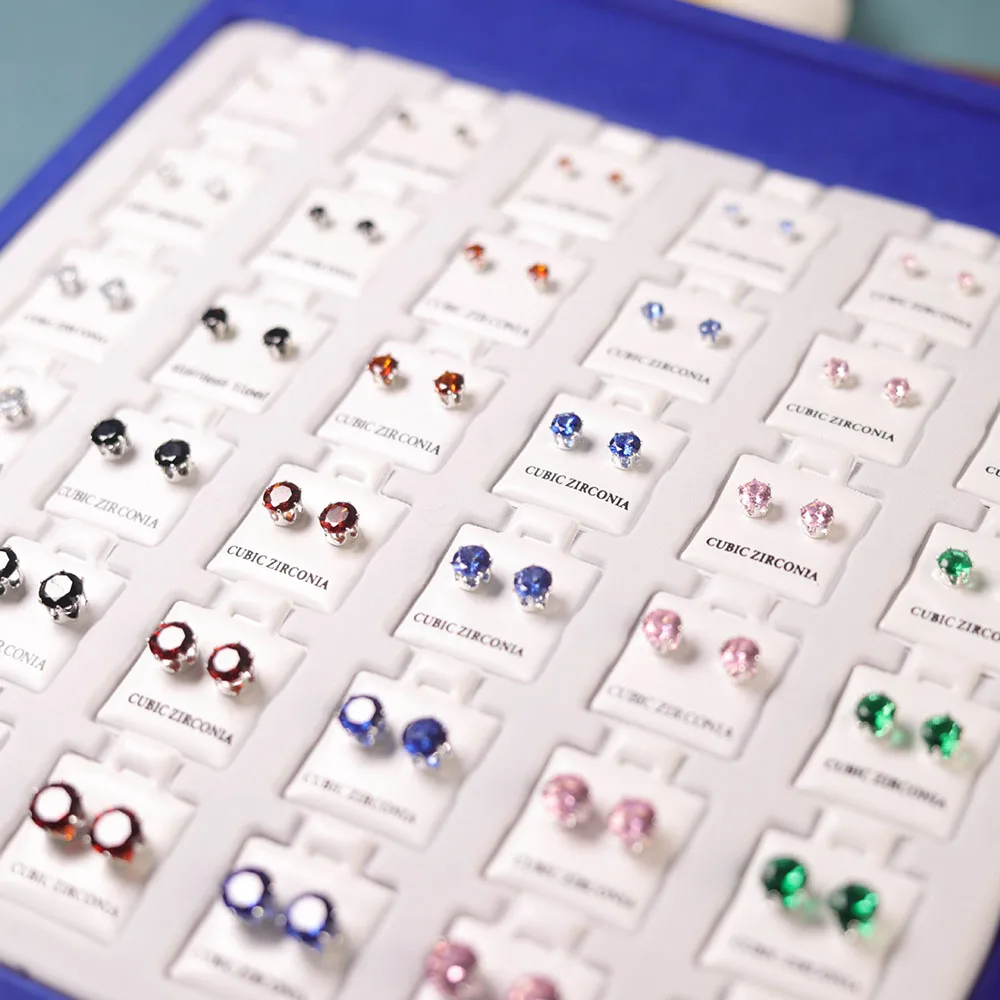 1Set  36Pair Women Rhinestone Zircon Silver Plated Stud Earrings Sets For Fashion Woman Jewelry Wholesale LR5001