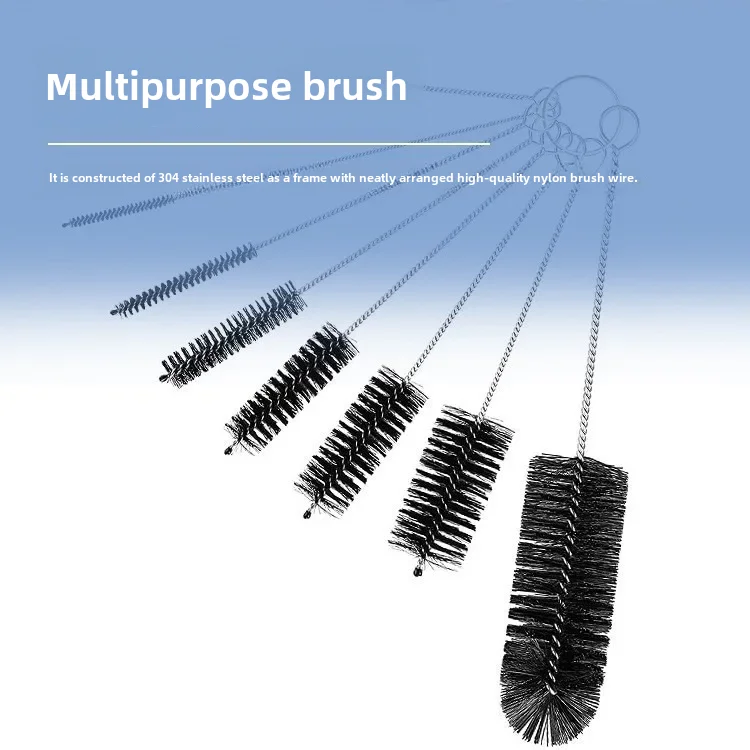 Eight-piece Stainless Steel Straw Brush Test Tube Brush Nylon Cleaning Brush Set Gap Brush Multi-specification Cross-border D...