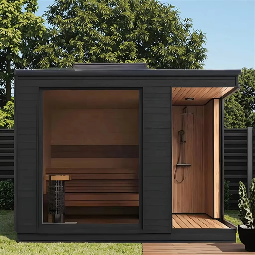 Spacious Cedar Outdoor Sauna For 6 People, With A Combined Wet Steam A Shower
