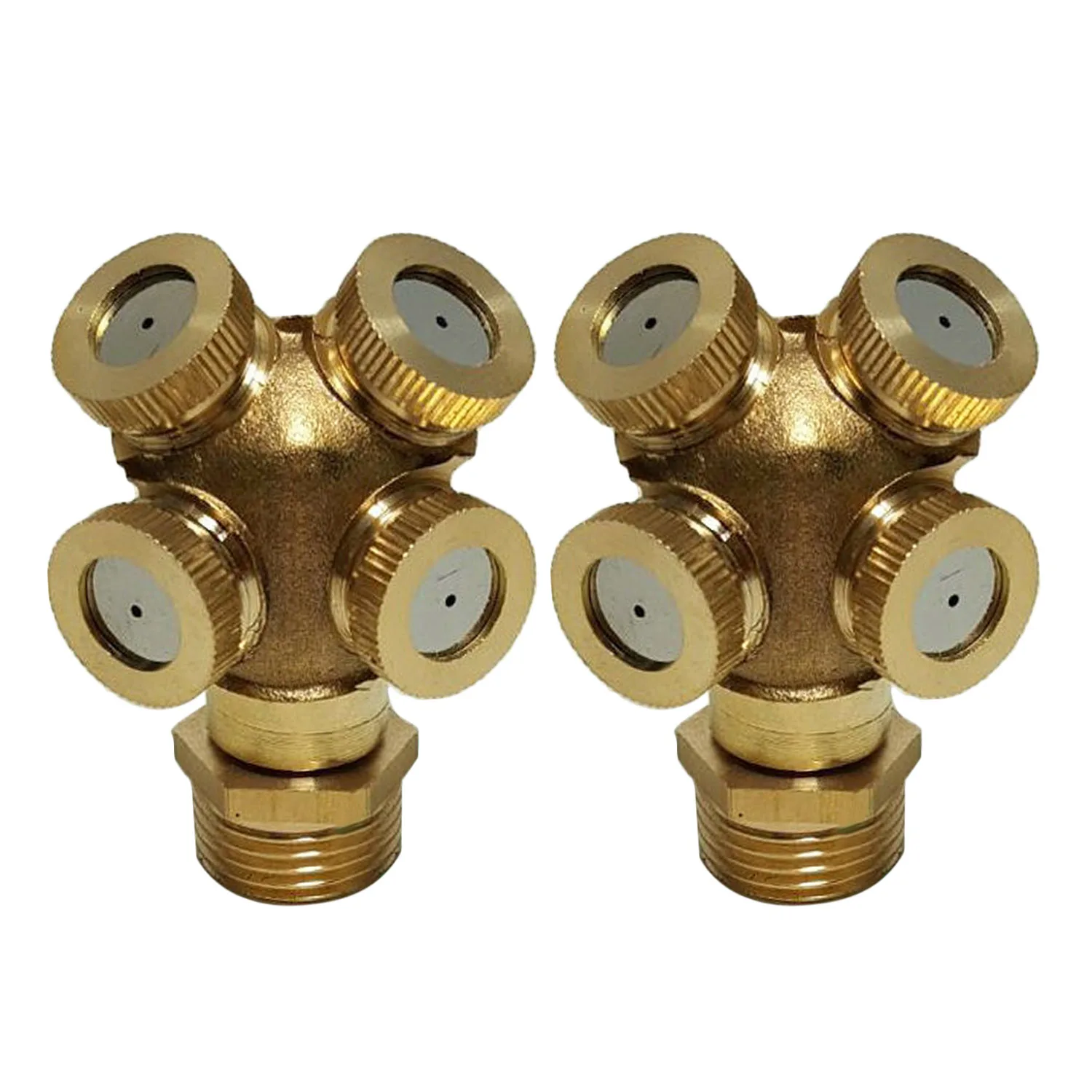 Misting Nozzle Mist Water Spray Sprinkler, conector de água de encaixe de tubulação para jardinagem agricultura, 4 furos, 4-em-1, 2 pcs