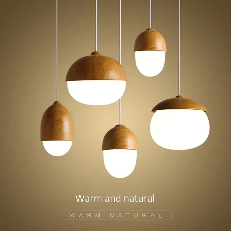 

Nordic Wooden E27 Pendant Light For Restaurant Bedroom Aisle Study Nut Chandelier Indoor Decor Hanging Lamp For Ceiling Luster