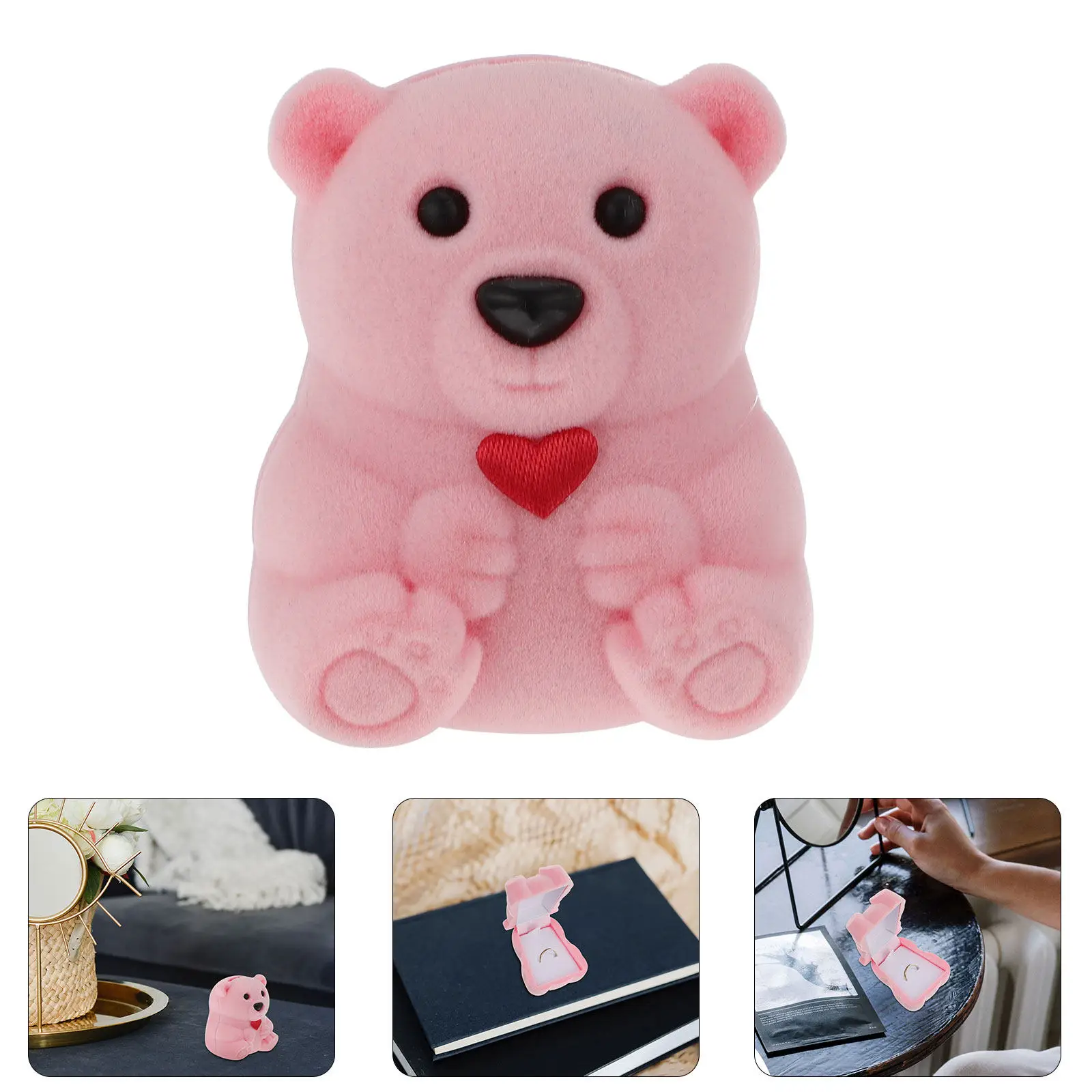 

1 шт. Мягкая тканевая шкатулка для украшений с дизайном медведя, держатель для колец, для помолвки, годовщины, романтического сюрприза, декоративный подарочный футляр