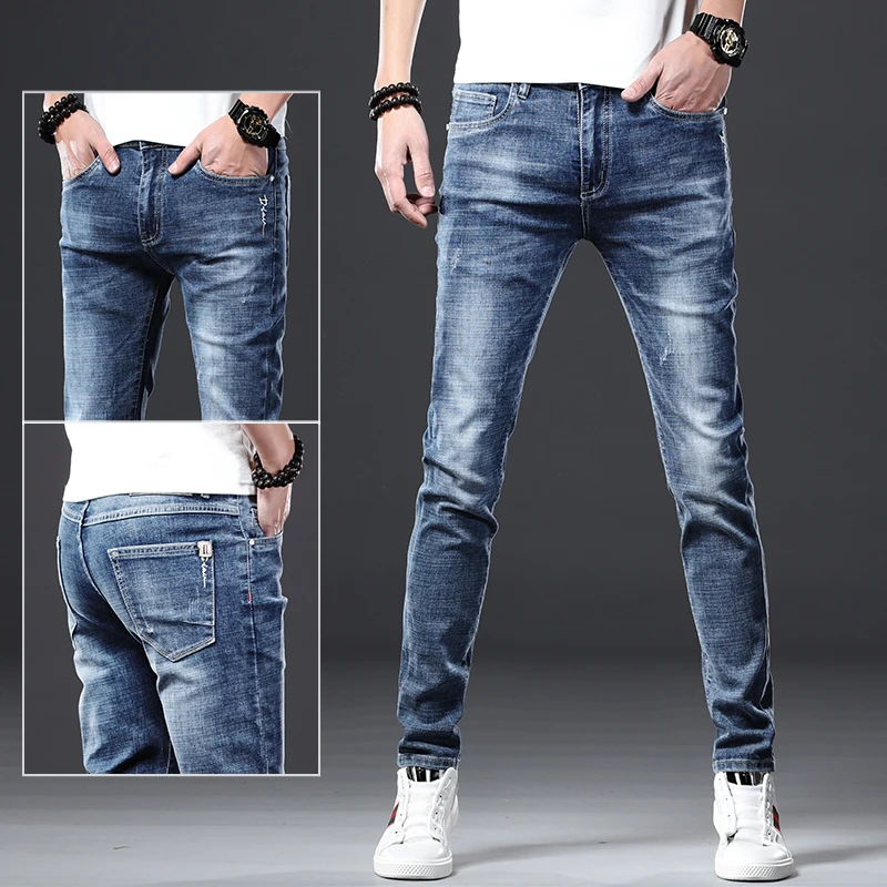 

Spring Autumn Tide Brand Jeans for Men Slim Fit Jeans Male Korean Fashion Hip Hop Streetwear Trousers High Street Pants