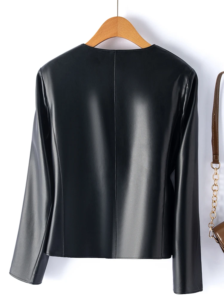 Modny skórzany płaszcz motocyklowy damski ze skóry naturalnej, jesień 2025, nowość, prawdziwy płaszcz skórzany.