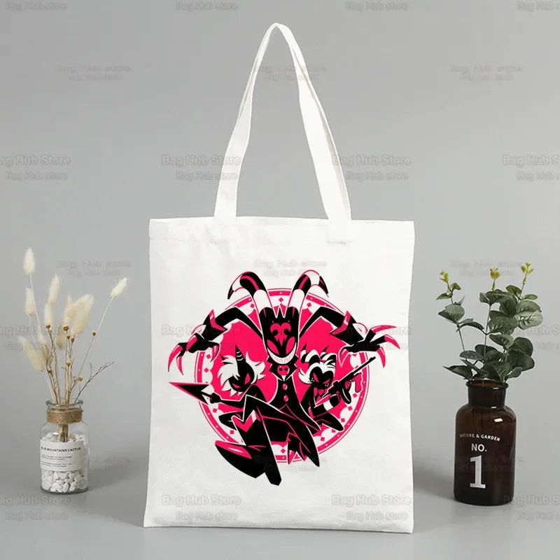 Helluva Boss Women Canvas Tote Bag Eco Shopping Bag Large Shoulder Bag Women Foldable Harajuku Comedy Cartoon Shopper Bag