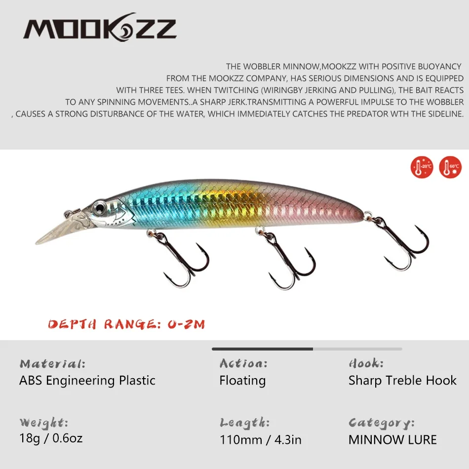 Floating 110CM 18G MOOKZZ 2023 New Arrival Hot Sale Minnow Hard Fishing Lure Bait Hot Fishing Tackle Artificial Lures Bait