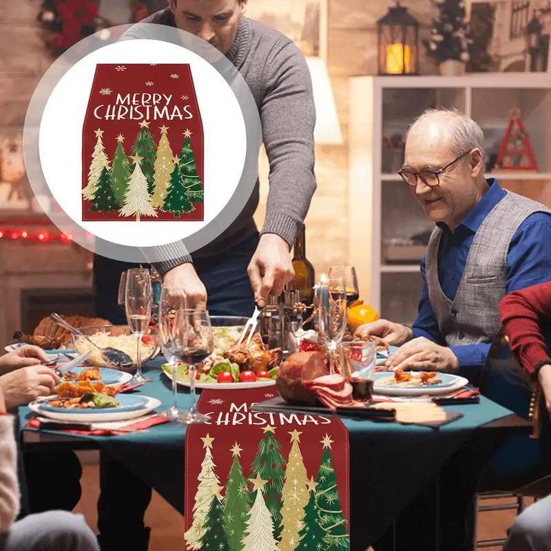 Christmas Tree Table Runner Holiday Tablecloth Linen Rectangular Farmhouse Table Runner Christmas Table Cloth For Seasonal