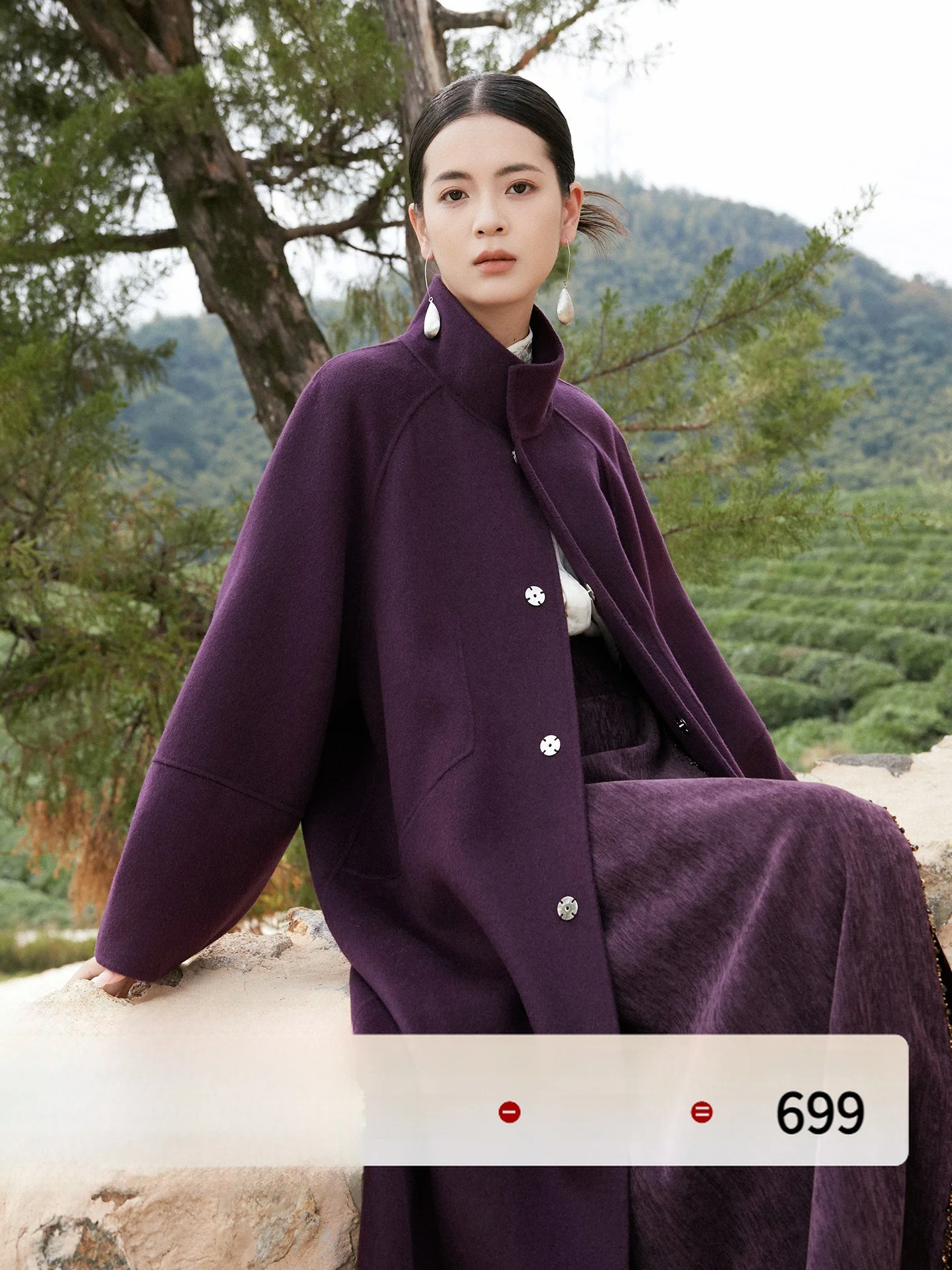 

Anytime Fi Viewing Double-Wear Woolen Coat Women's Heavyweight Premium Feel Long Sve Chinese Sle Loose Fit Commute Wear