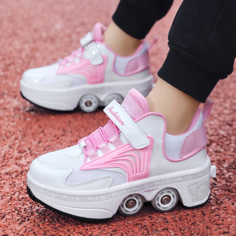 Parkour Shoes 4 Wheels Deformation Roller Skating Shoes Kids Adults Unisex Sneakers Street Urban Fitness FSK Quad Skating Shoes