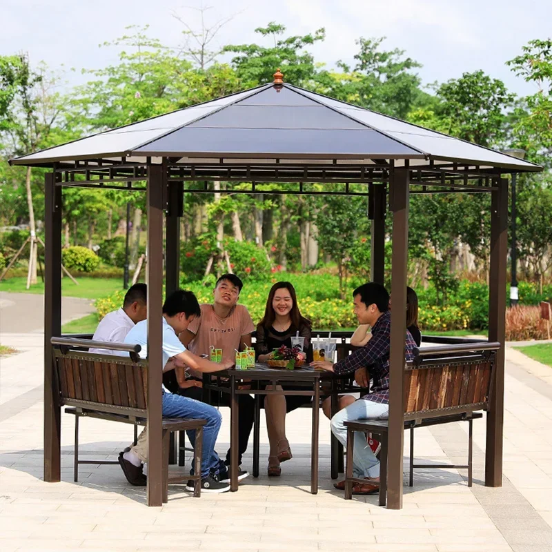 Hexagonal pavilion outdoor villa courtyard anti-corrosion mobile assembly roof wooden house solid wood outdoor pavilion