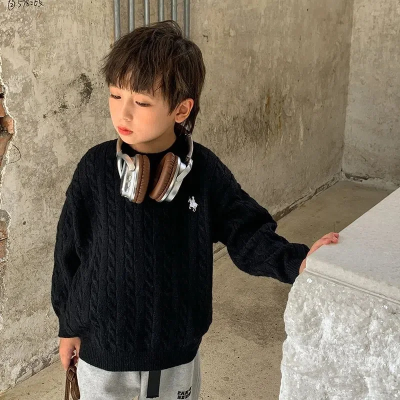 Boys Woolen Sweater Crochet Cotton Windbreak 2024 Lovely Plus Thicken Autumn Winter Outwear School Warm Children\'s Clothing