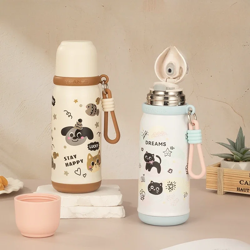

500ml 316 Stainless Steel Children's Insulated Bottle Cute and Fashionable Student Cup Portable Drawstring Carrying Cup