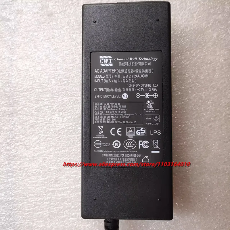 Genuine ChanneL Well Technology CWT 24V 3.75A 2AAL090M AC Adapter Charger 90W Laptop Power Supply 5.5*2.5mm view 2