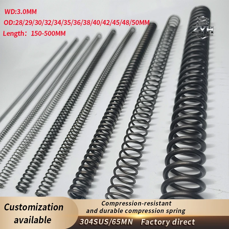 

304SUS/65MN spiral spring WD3.0mm OD28-50mm Length150-500mm 1pcs high-temperature resistant buffer compression spring