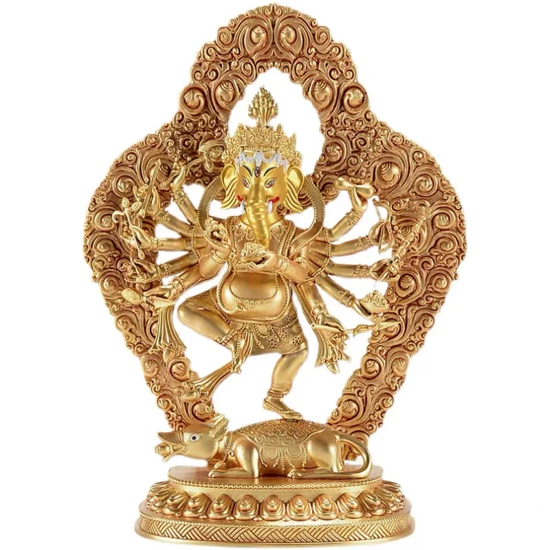 Exclusive # Buddhism GOOD quality gilding COPPER Elephant GANESH God of wealth Recruit money luckBuddha statue 23cm large