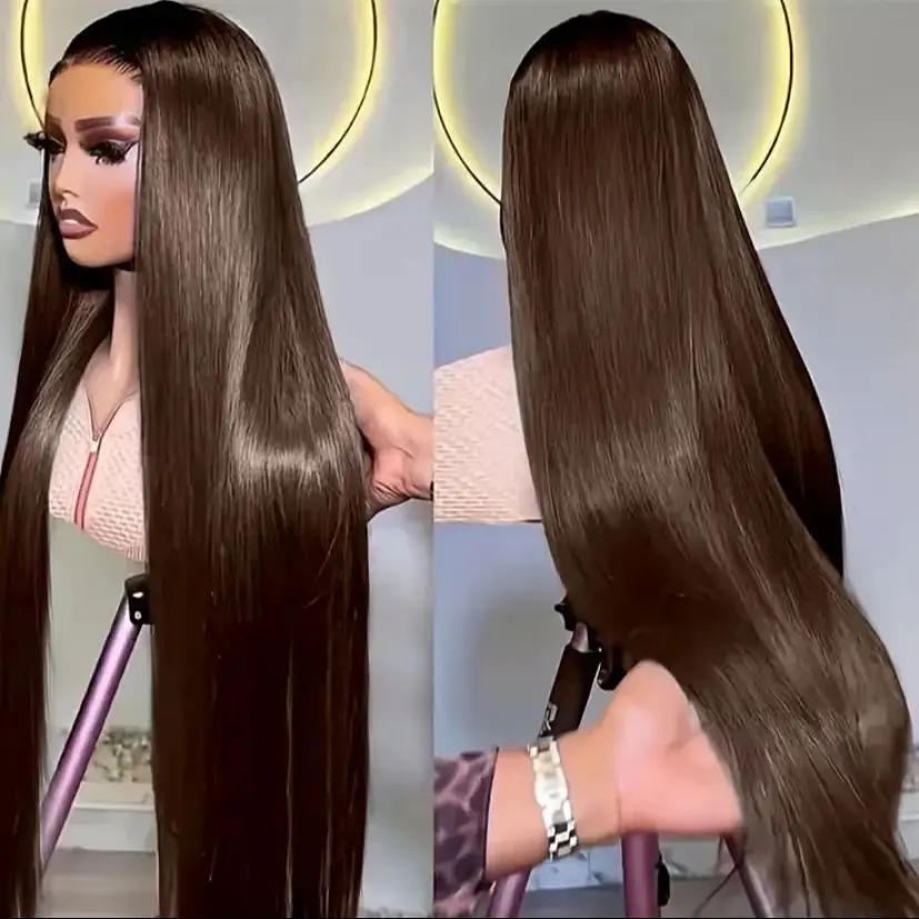 13x6 الشوكولاته براون الدانتيل شعر مستعار أمامي شفاف مستقيم الدانتيل الباروكة الأمامية البني الملونة خصلات الشعر المستعار الإنسان للنساء قبل قطعها