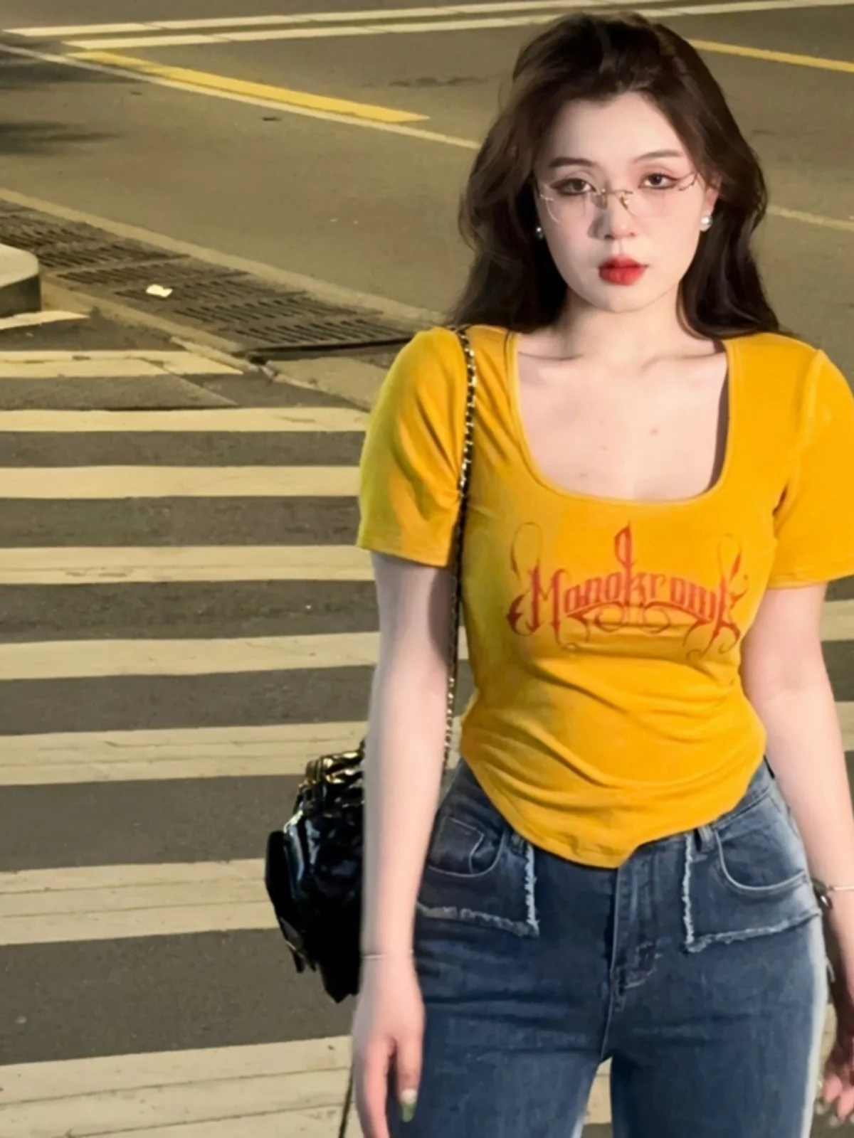 Sweet And Spicy American Style Short Sleeve T-Shirt Women's Summer New Design Slimming Short T-Shirt Fashionable And Unique