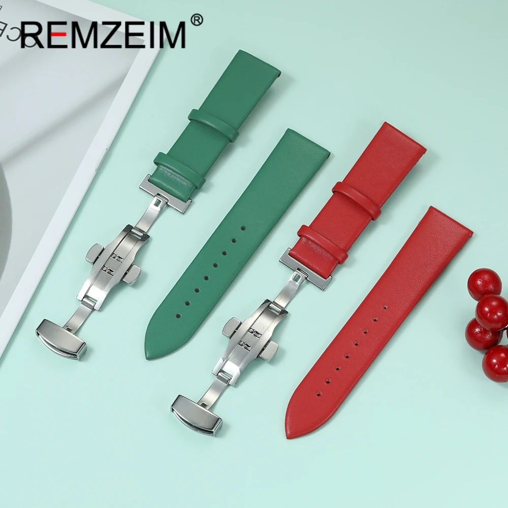 Weiches künstliches Business-Lederarmband, 18 mm, 20 mm, 22 mm, mit Schmetterlingsschnalle, Ersatzarmband, Bürokleidung