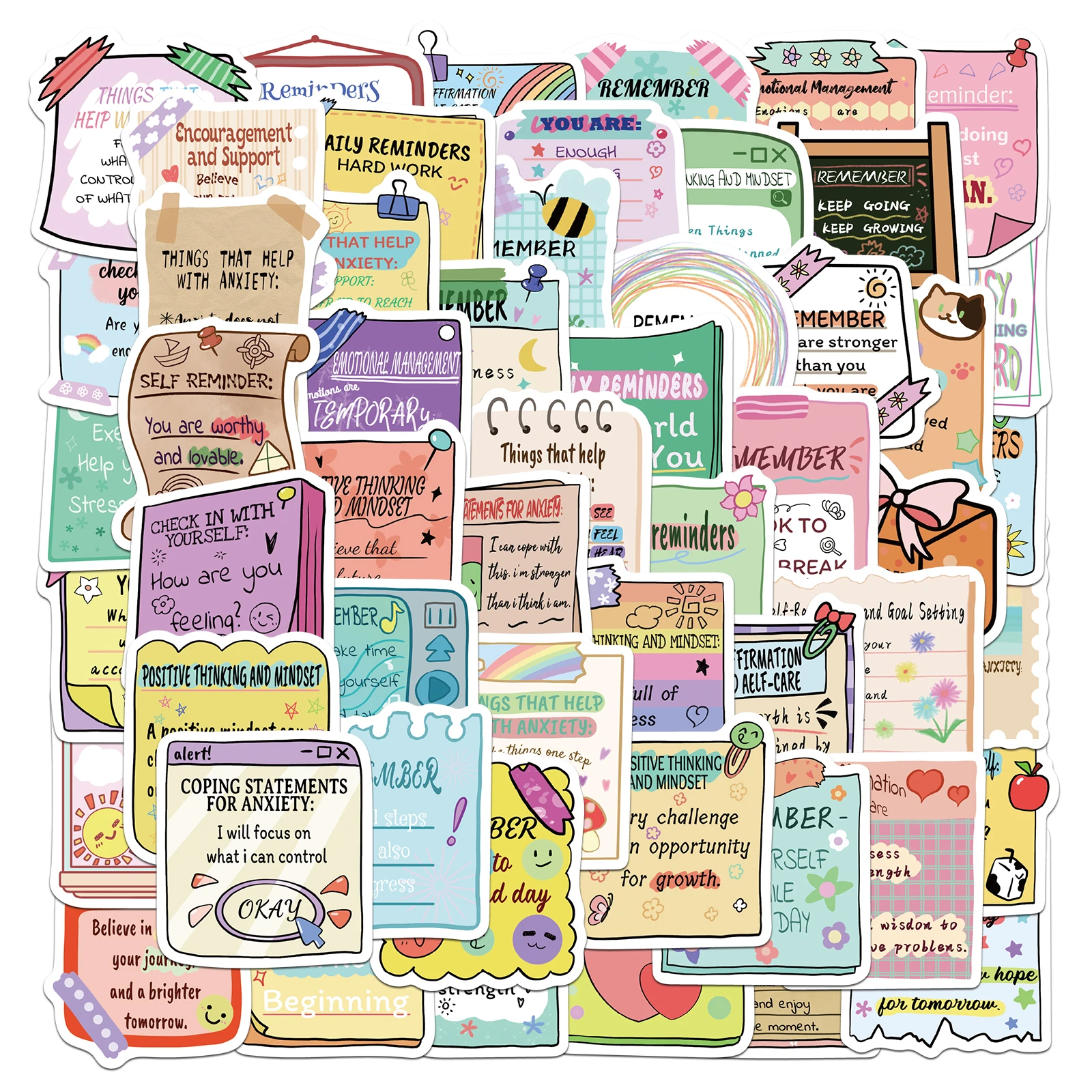 54PCS Psychological Health Stickers Exquisite Text Account Materials Phone Cases Laptop Suitcases Water Cups Waterproof Stickers