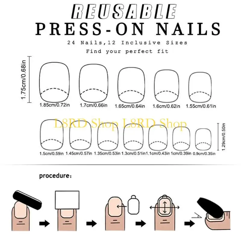 L8rd 24pcs Druk op Nagel Square lijmen op nagel Franse nep nagelontwerpen valse nagel kunstmatige nagelcadeaus voor vrouwen en