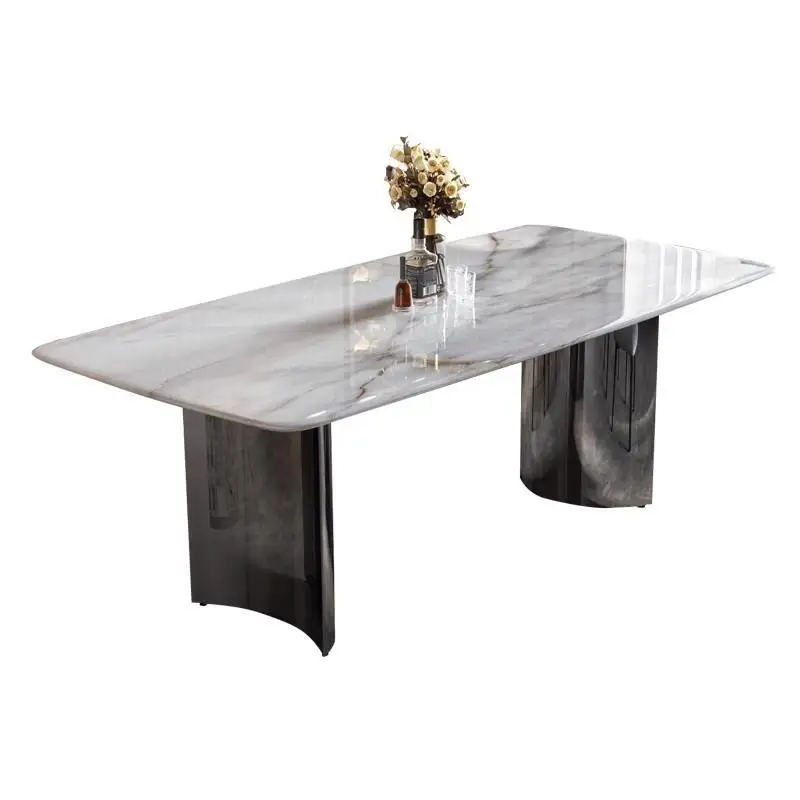 

Natural colored spar luxury stone marble high-end sense new Internet celebrity rectangular dining table and chair combination