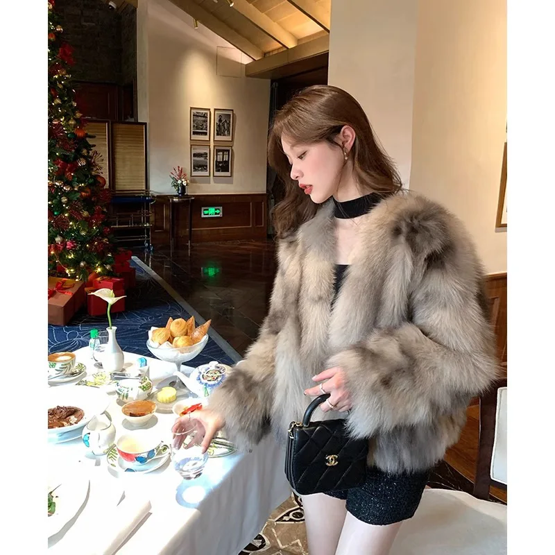 معاطف نسائية من فرو الثعلب الصناعي سترات قصيرة متينة Rende سميكة بياقة على شكل V وأكمام طويلة مغطاة بأزرار فضفاضة مناسبة غير رسمية لخريف وشتاء 2025 #2