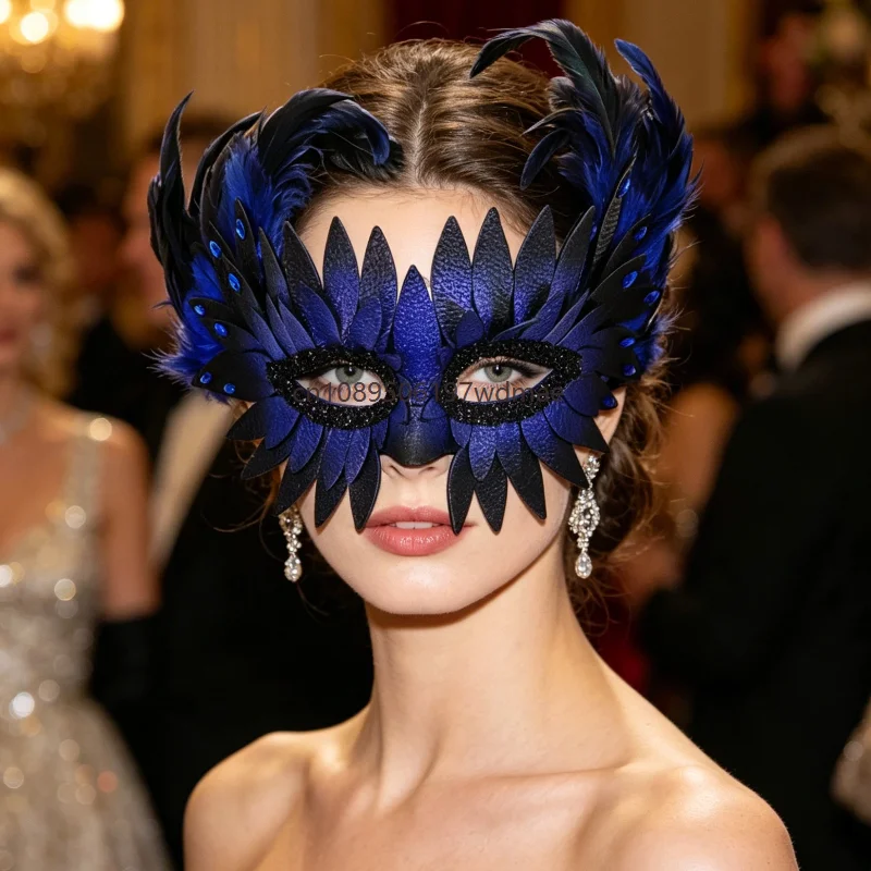 

Gothic Masks Women Feather Mask for Masquerade Sparkly Rhinestone Vintage Half Face Mask Adjustable Party Stage Cosplay Props