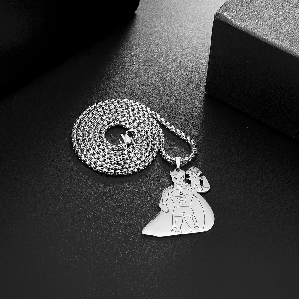 Fishhook Baby Mom Angel Mother Day Gift Necklace for Women Men Dad Family Father Child Kid Jewelry Chain Stainless Steel Pendant