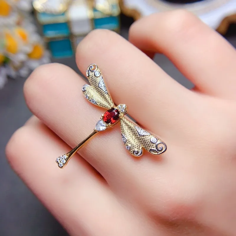 Jewelry 925 Sterling Silver Inlaid Natural Cargo Dragonfly Brooch Pendant Female Brooch Supports Detection Exquisite