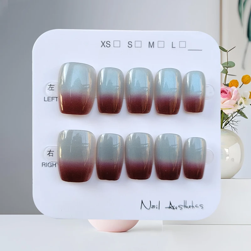 10 قطعة الخريف الشتاء نمط جديد الأزرق البني التباين اللون مسمار ملصقات الأظافر ملصق اضغط على الأظافر مسمار التصحيح مزاجه الأظافر وهمية