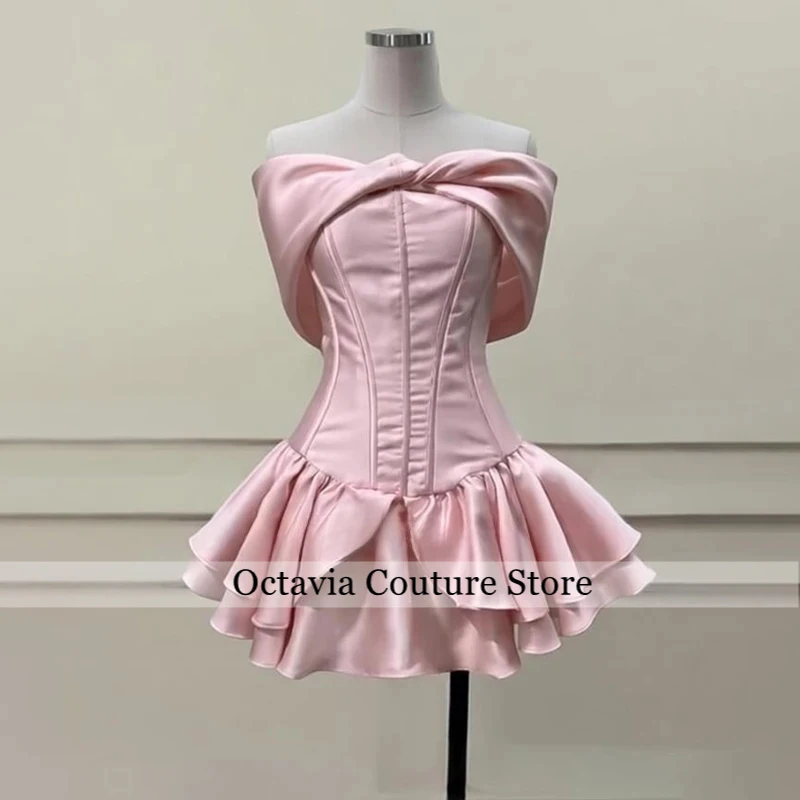 

A Line Pleated Pink Graduation Dress Hot Sale Homecoming Dresses For Teen Off Shoulder Sweet 15 16 Mini Evening Prom Party Gowns