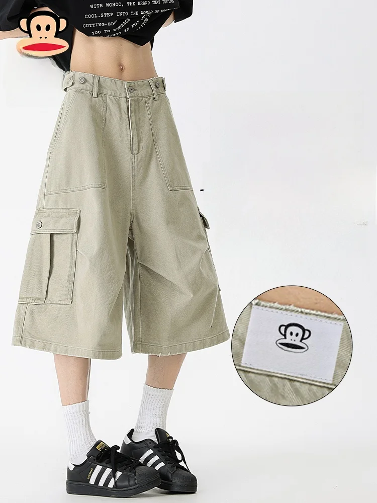 

PaulFrank Loose Fit Casual Cargo Pants Men Summer Thin Breathable Seven-Foot Pants Comfortable Youth Faion Workwear Trousers