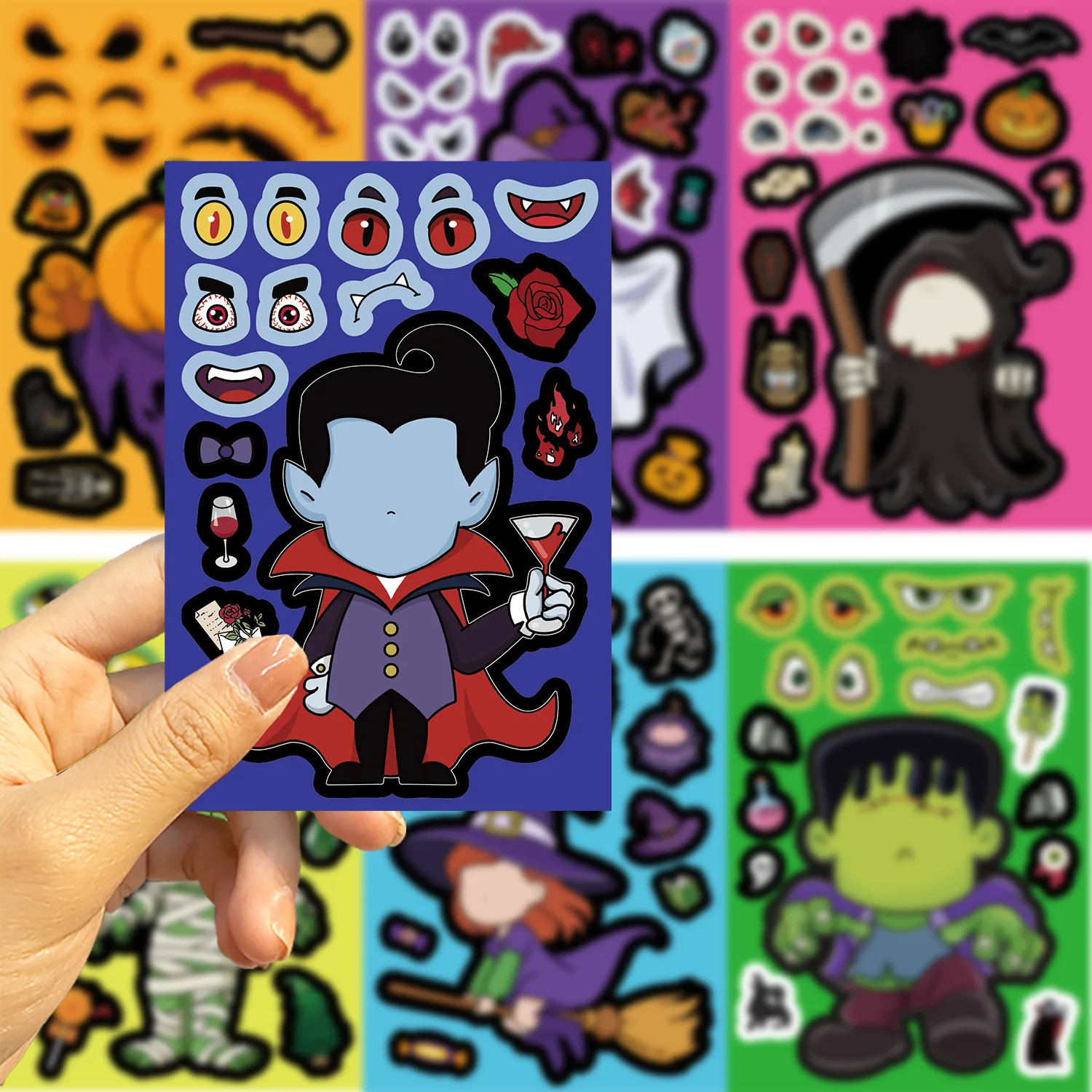 8 Blatt Halloween Make a Face Puzzle PVC Aufkleber Spielzeug DIY Kürbis Geist Montieren Puzzle Lernspiel Kinder Partybevorzugungen Geschenke