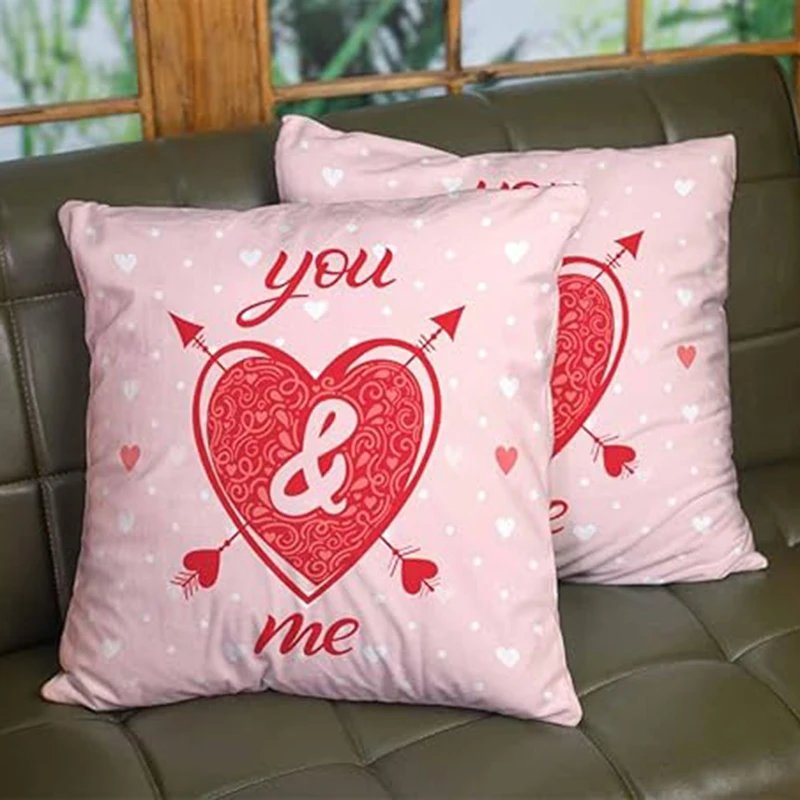 Valentine Day Throw Pillow Cover Decorative Heart Arrow Pattern Print Pillowcase for Sofa Couch Bedroom