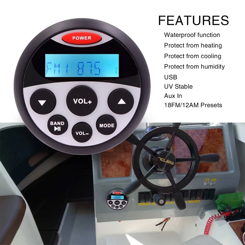 Airow auto Marine RadioWaterproof  BT Stereo Digital Media Audio pairs 4 inch Marine Box Stereo Speakers Rubber Antenna