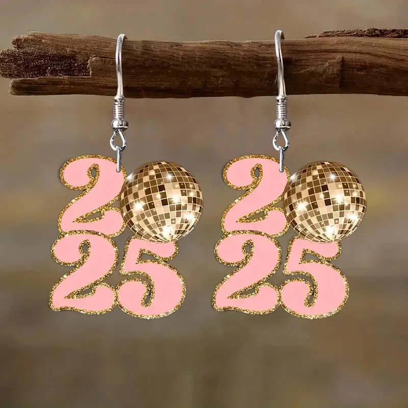 2025 Acrylic Cute Number Dangle Earrings for Women Girls Dazzling Fashion Earring New Year Accessory Jewelry Gifts